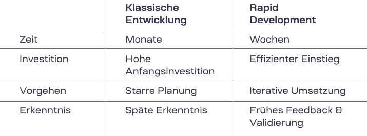 Rapid Development im Vergleich